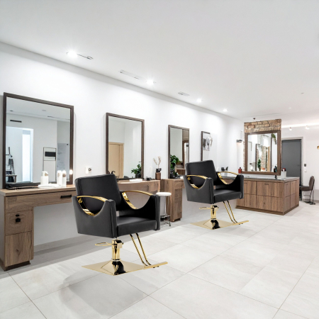 Scaun coafor negru cu auriu, hidraulic, reglabil pe inaltime, cu suport picioare [5]