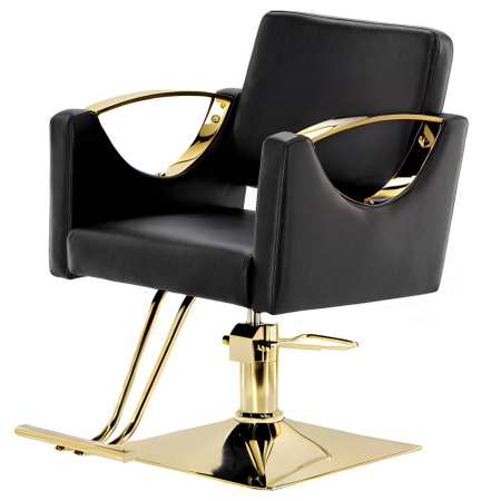 Scaun frizerie - Scaun coafor negru cu auriu, hidraulic, reglabil pe inaltime, cu suport picioare