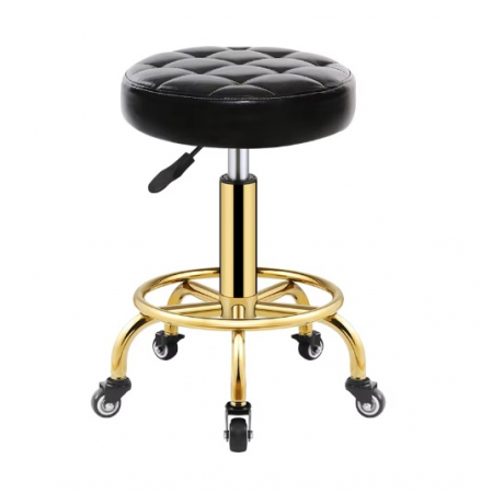 Scaun cosmetica - Scaun cosmetician, hidraulic, cu piston, 33x61cm, rotund, taburet cu roti, Negru cu Auriu