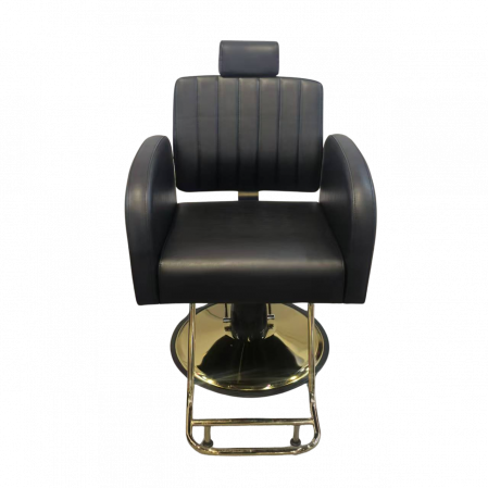 Scaun frizerie barber shop profesional, hidraulic, cu tetiera, rabatabil pe spate, negru cu auriu [3]