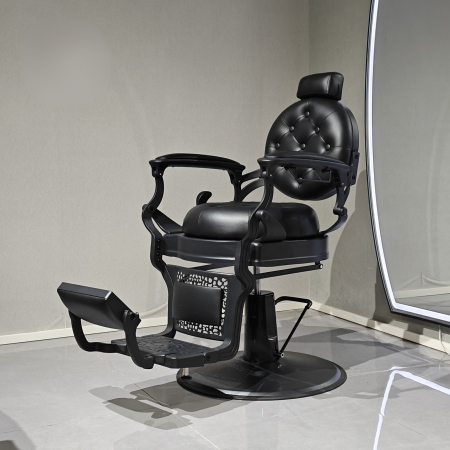 Scaun frizerie Kingsley negru profesional – reglaj hidraulic, spătar ergonomic, bază stabilă [5]