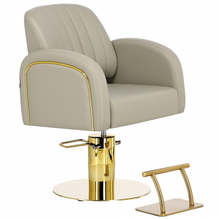 Scaun frizerie - Scaun frizerie Luxos pentru salon coafor, bej gri cu auriu, hidraulic, reglabil pe inaltime