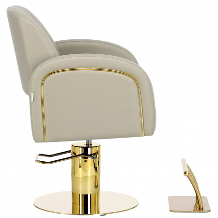 Scaun frizerie Luxos pentru salon coafor, bej gri cu auriu, hidraulic, reglabil pe inaltime [1]