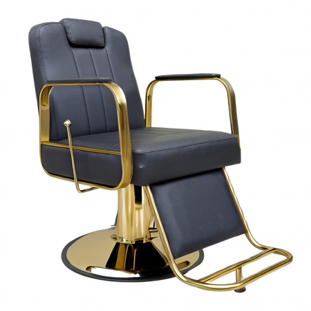 Scaun frizerie - Scaun frizerie pentru Barber Shop, negru, luxos, cu tetiera, rabatabil pe spate