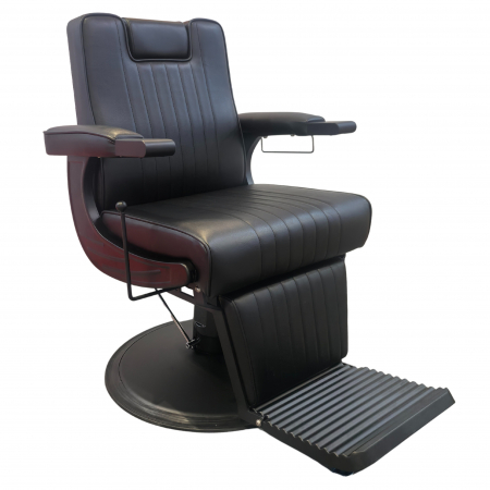 Scaun frizerie - Scaun frizerie pentru Barber Shop, negru, luxos, cu tetiera, rabatabil pe spate