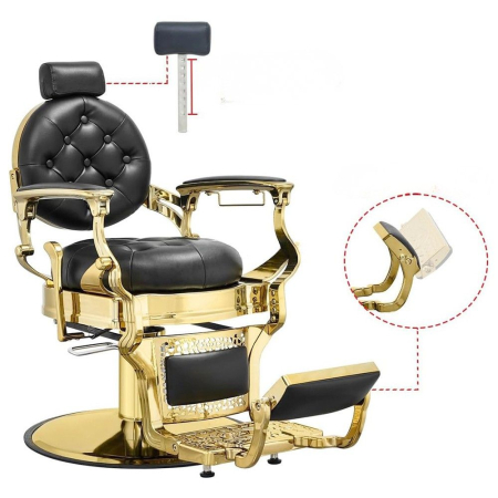 Scaun Frizerie Profesional Wallace Negru cu Accente Aurii – Reglabil Hidraulic, Design Premium [2]