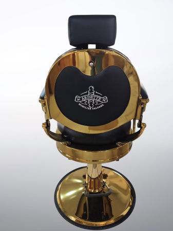 Scaun Frizerie Profesional Wallace Negru cu Accente Aurii – Reglabil Hidraulic, Design Premium [5]