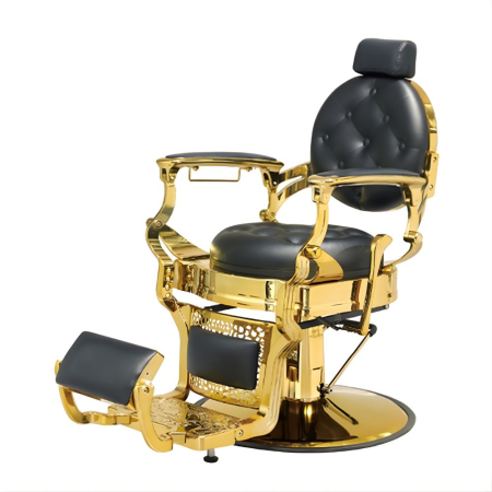 Scaun frizerie - Scaun Frizerie Profesional Wallace Negru cu Accente Aurii – Reglabil Hidraulic, Design Premium
