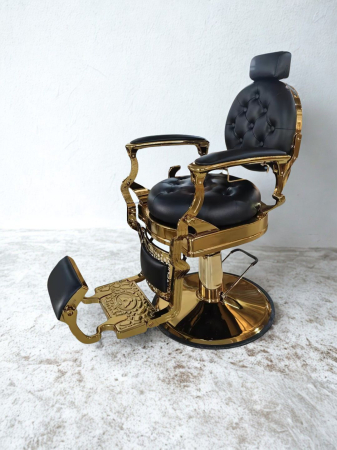 Scaun Frizerie Profesional Wallace Negru cu Accente Aurii – Reglabil Hidraulic, Design Premium [6]