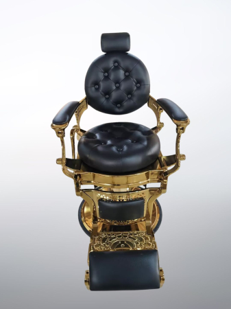 Scaun Frizerie Profesional Wallace Negru cu Accente Aurii – Reglabil Hidraulic, Design Premium [7]