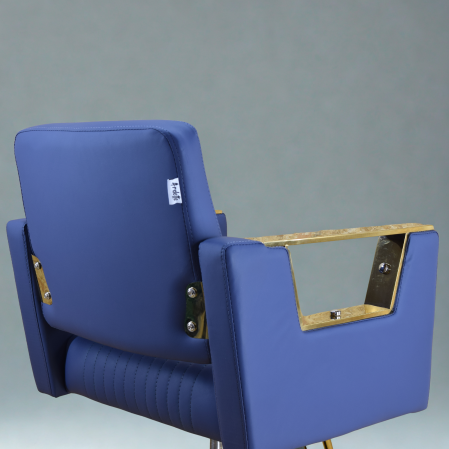 Scaun frizerie și coafor hidraulic Albastru cu finisaje Auriu Gold – Profesional, Reglabil [1]
