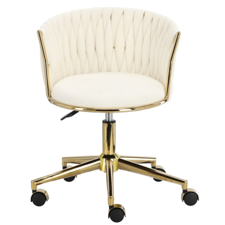 Mobilier frizerie - Scaun manichiuriste, Spa, Catifea Luxoasa, pentru salon infrumusetare, alb cu auriu, impletit