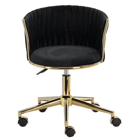 Mobilier frizerie - Scaun manichiuriste, Spa, Catifea Luxoasa, pentru salon infrumusetare, negru cu auriu, hidraulic