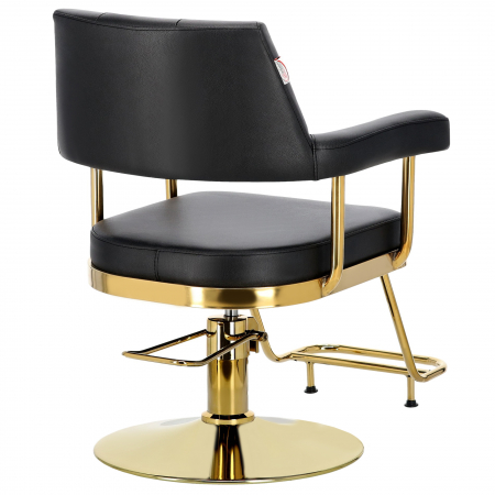 Scaun pentru frizerie coafor, hidraulic, cu pompa, Negru cu Auriu, Chesterfield [3]