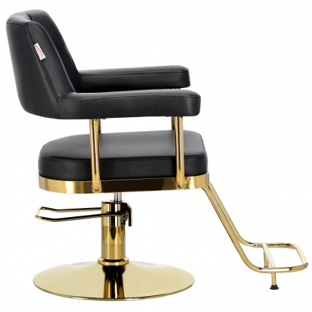 Scaun pentru frizerie coafor, hidraulic, cu pompa, Negru cu Auriu, Chesterfield [4]