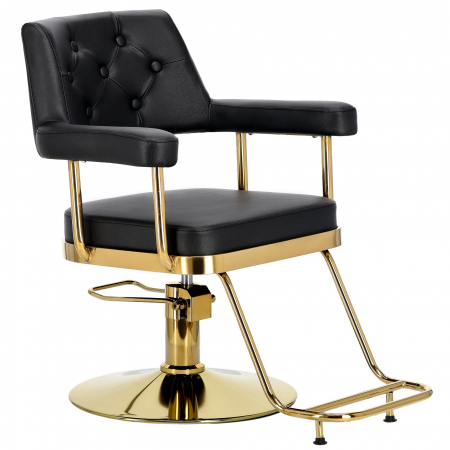 Scaun frizerie - Scaun pentru frizerie coafor, hidraulic, cu pompa, Negru cu Auriu, Chesterfield