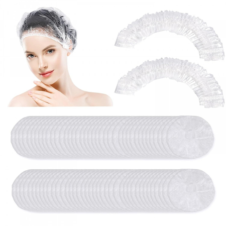Coafor si Frizerie - Set 100 Casti de dus, impermeabile, groase, transparente, pentru tratamente de par, spa, hotel