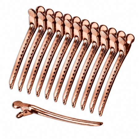 Coafor si Frizerie - Set 12 Clipsuri Coafor Metalice Profesionale 10,5 cm – Clame Frizerie, Auriu Rose