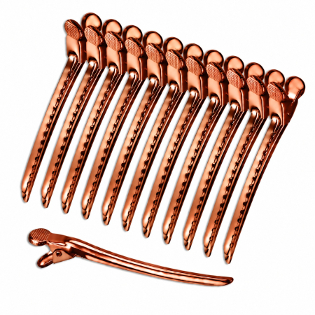 Coafor si Frizerie - Set 12 Clipsuri Coafor Metalice Profesionale 10,5 cm – Clame Frizerie, Auriu Rosiatic