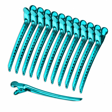 Coafor si Frizerie - Set 12 Clipsuri Coafor Metalice Profesionale 10,5 cm – Clame Frizerie, Turquoise