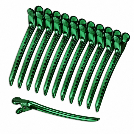 Coafor si Frizerie - Set 12 Clipsuri Coafor Metalice Profesionale 10,5 cm – Clame Frizerie, Verde