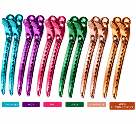 Coafor si Frizerie - Set 12 Clipsuri Coafor Metalice Profesionale 10,5 cm, Multicolore – Clame Frizerie