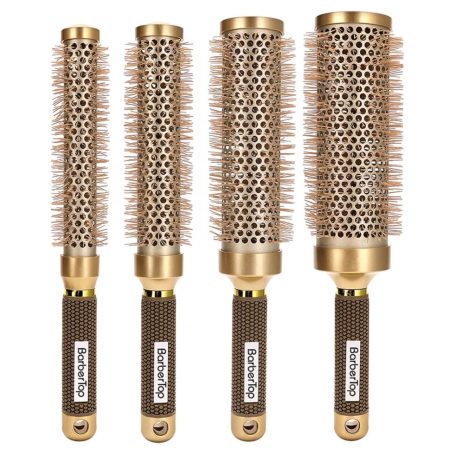 Coafor si Frizerie - Set 4 Perii Rotunde Profesionale Coafor XXL – Aurii, 25/32/45/53 mm, Corp Lung 31-32 cm