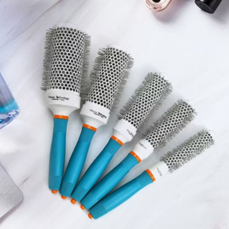 Set 5 Perii Coafor Profesionale Ceramice Ionice Rotunde Gri cu Albastru – 19, 25, 32, 45, 53 mm [6]
