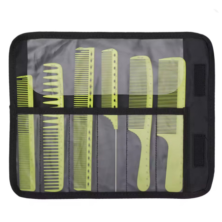 Coafor si Frizerie - Set 6 piepteni frizerie coafor, cu gradatie, verzi, cu husa depozitare, profesionali