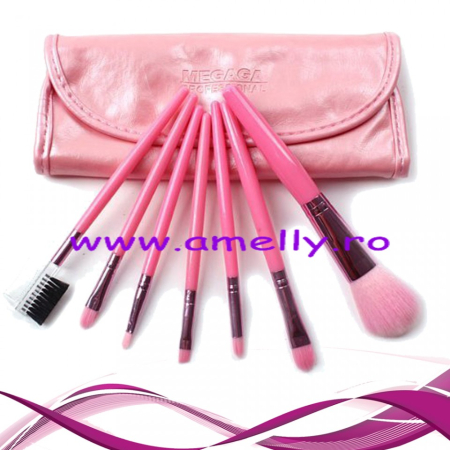 Make-up - Set 7 pensule make up cu borseta roz Megaga professional