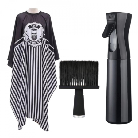 Coafor si Frizerie - Set accesorii frizerie Mano05 cu pelerina, pamatuf si pulverizator pentru salon barber, scoli coafor