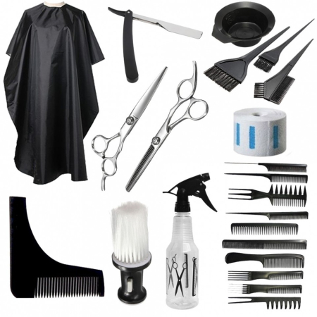 Coafor si Frizerie - Set accesorii si ustensile frizerie coafor foarfeca tuns filat manta brici piaptan barba BORRO