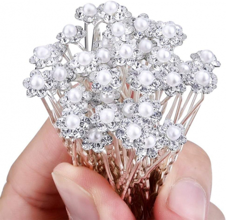 Set ace pentru par cu perle si cristale, model floral, pentru coafuri mireasa, 20buc [1]
