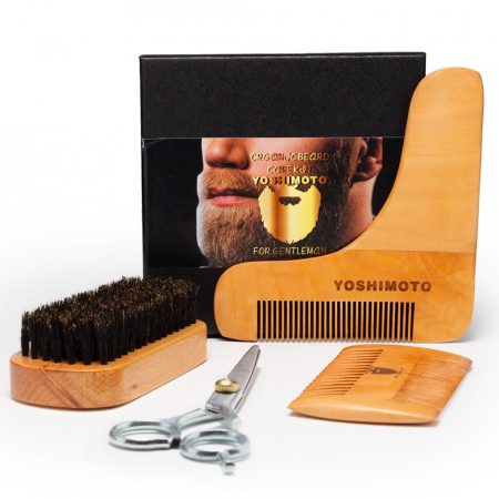 Set barber pentru ingrijire barbati cu foarfeca tuns piepten si perie barba [0]