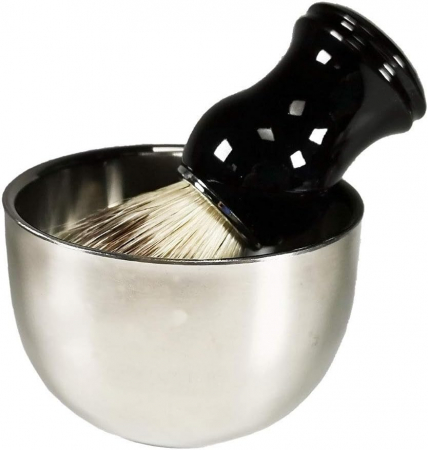 Coafor si Frizerie - Set bol barbierit metalic cu pamatuf barbierit