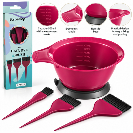 Accesorii frizerie - Set Bol cu 3 pensule pentru Vopsea de Păr 500 ml Profesional