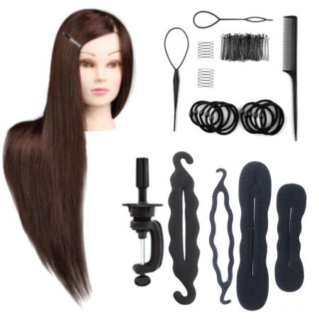 Set manechine cu par - Set cap de manechin cu par saten, Claudia, pentru frizerie coafor
