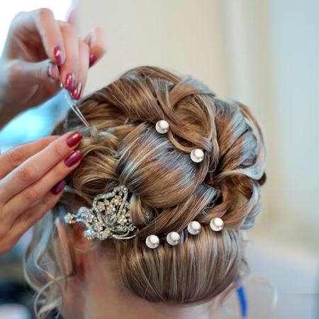 Set cap manechin cu par Blond, Bride, cu pieptan mireasa si ace coc nunta [7]