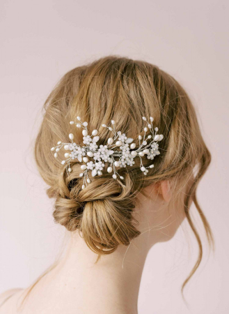 Set cap manechin cu par Blond, Bride, cu pieptan mireasa si ace coc nunta [6]