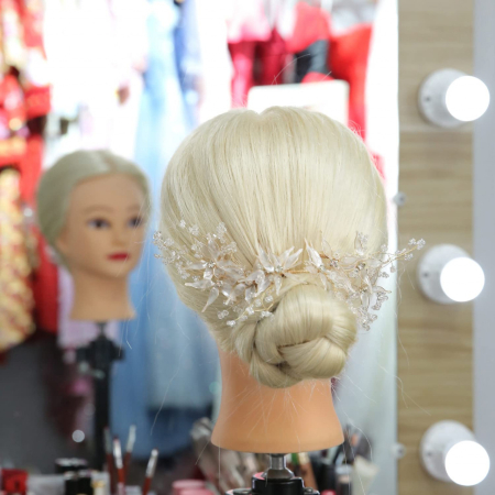 Set cap manechin cu par Blond, Bride, cu pieptan mireasa si ace coc nunta [4]