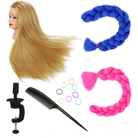 Set cap practica manechin Laura cu extensii colorate pentru exersat coafuri impletituri salon frizerie [1]