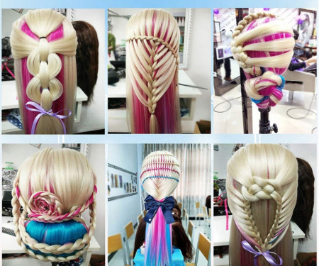 Set cap practica manechin Laura cu extensii colorate pentru exersat coafuri impletituri salon frizerie [5]