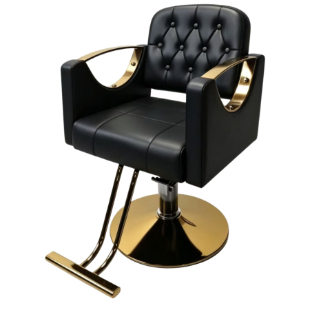 Set complet mobilier coafor 5 piese – negru cu gold, scaun frizerie, scafă, oglindă LED [2]
