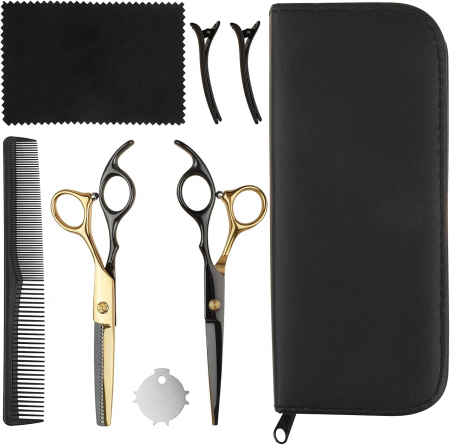 Coafor si Frizerie - Set foarfeca de tuns si filat 6" pentru frizerie coafor cu geanta frizerie, Dorian
