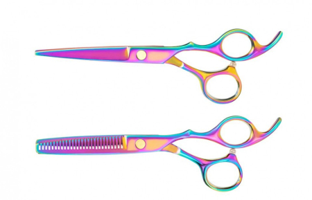 Set foarfeca de tuns si filat cameleon marime 6 si pieptan carbon pentru frizerie salon Arcada [3]