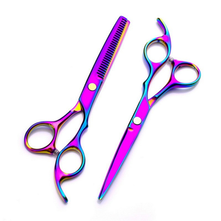 Set foarfeca de tuns si filat multicolor Milano marime 6" si piepten carbon clame pentru frizerie salon [2]