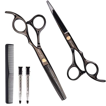 Foarfeca de tuns - Set foarfeca de tuns si filat negru Baroc marime 6" si pieptan carbon clame pentru frizerie salon
