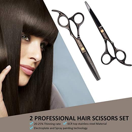 Set foarfeca de tuns si filat negru Baroc marime 6" si pieptan carbon clame pentru frizerie salon [6]
