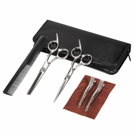 Foarfeca de tuns - Set foarfeca de tuns si filat Vintiago 6" pentru frizerie coafor salon inox piepten carbon