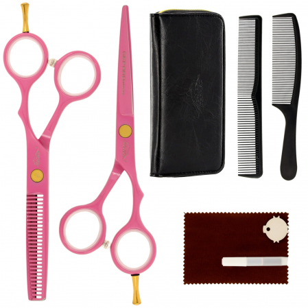 Set foarfece tuns - foarfeca tuns si foarfeca filat roz, husa de protectie, pink